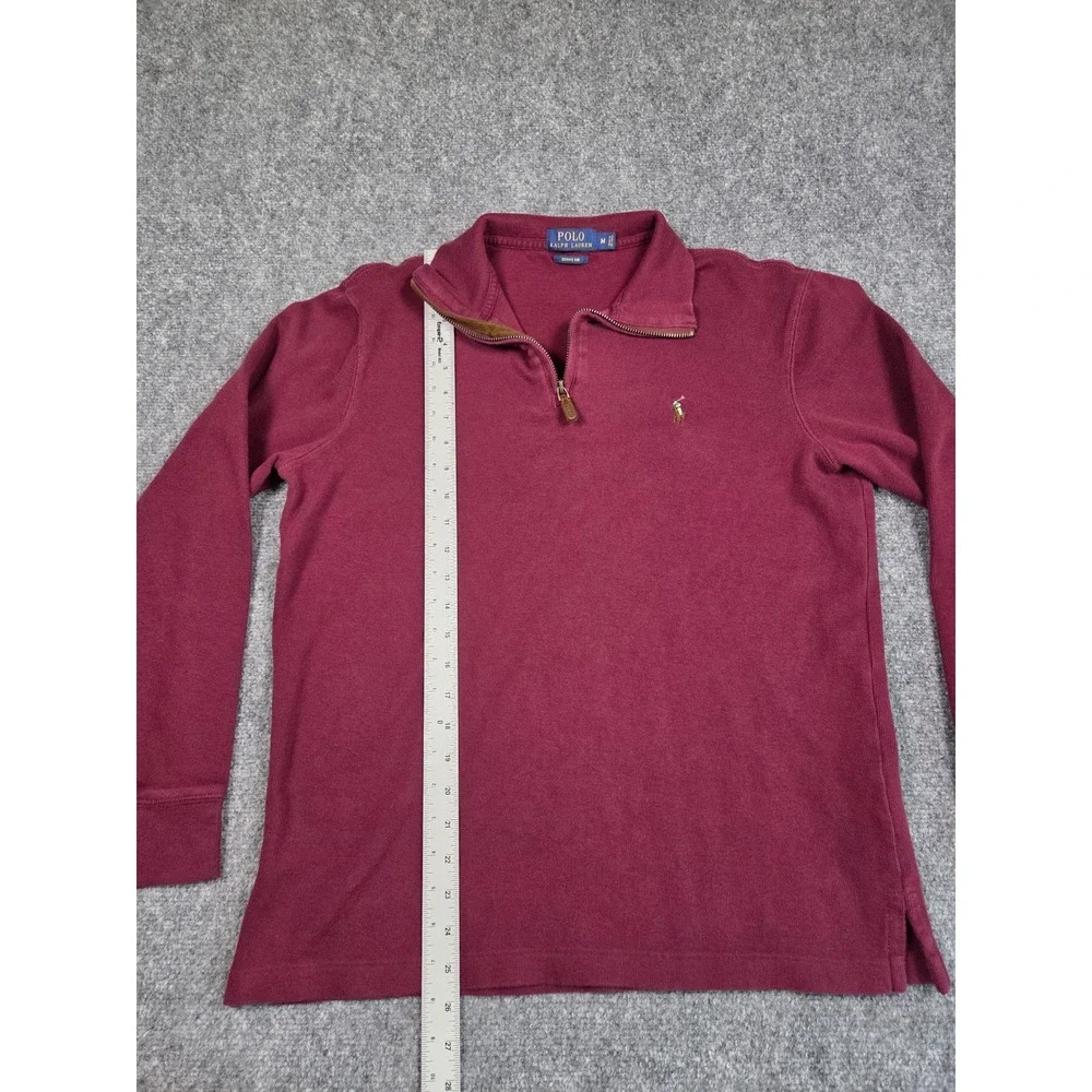 Polo Ralph Lauren Sweater Mens Medium‎ Quarter Zip Pullover Burgundy Rib Cotton